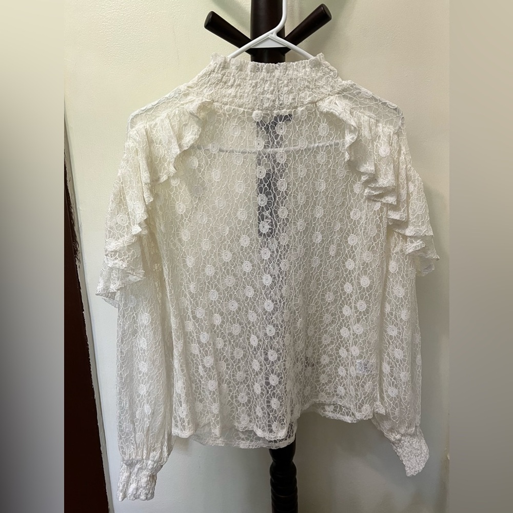 Large long sleeve white lace top with tags large